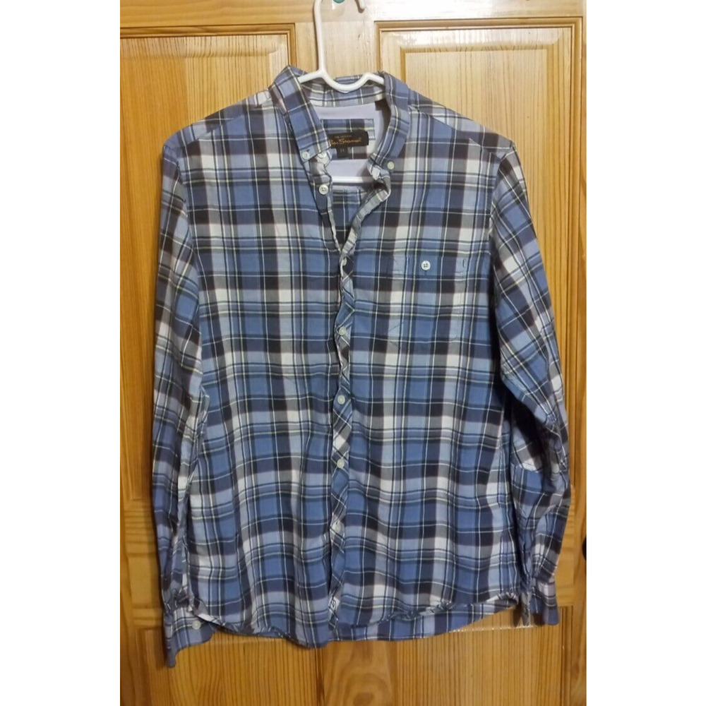 Ben Sherman Shirt Mens Medium Blue Plaid Casual Button Up Long Sleeve